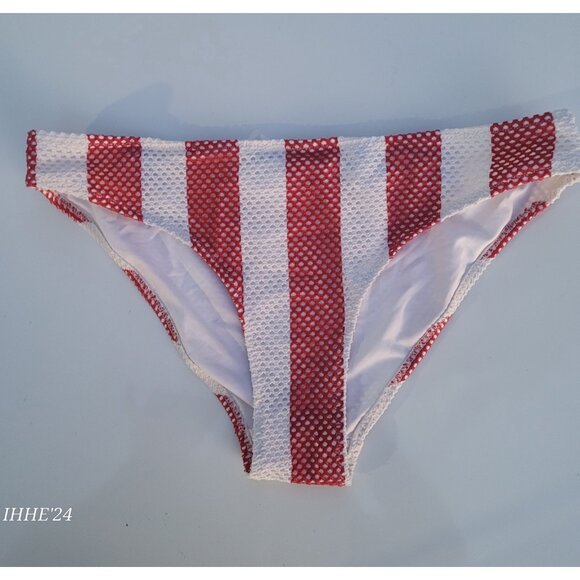 H&M Women's Red & White Striped Bikini Bottoms Size 8 - Picture 1 of 7